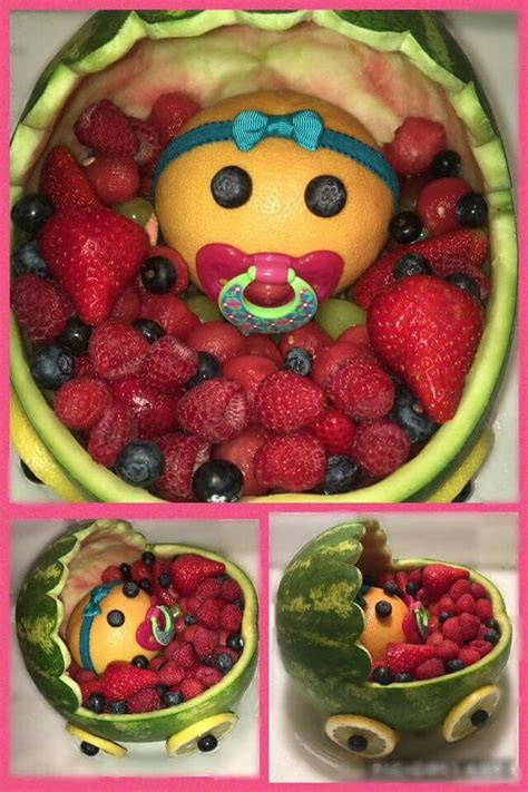Wrap melon bowl in plastic wrap to keep moist; Baby carriage fruit bowl | Fruit baby carriage, Baby ...