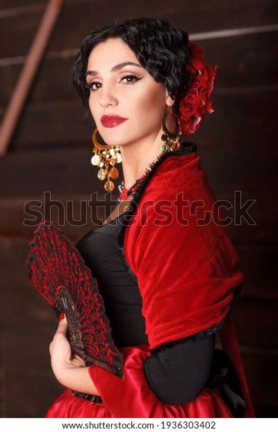 Beautiful Spanish Woman Traditional National Dress Stock Photo