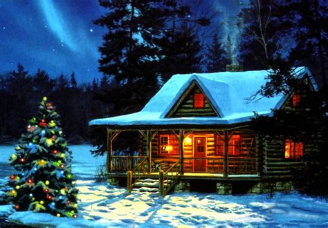 A Christmas Cabin In The Woods Christmas Landscape Cabin Christmas