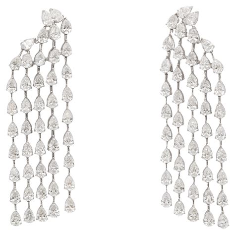 Long Diamond Aquamarine Chandelier Earrings At 1stDibs