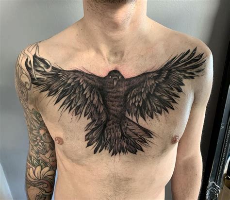 crow chest tattoo drawing