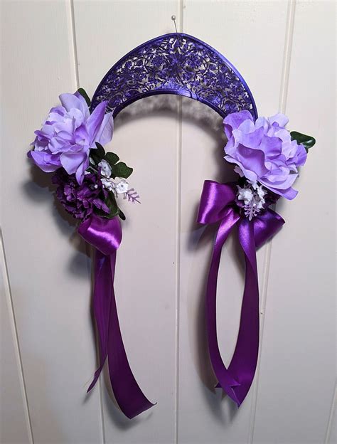 3d Printed Purple Tiara Headdress With Flowers And Ribbons For