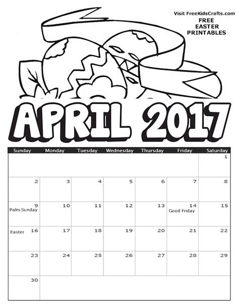 2017 April Coloring Calendar Coloring Calendar Easter Prints Easter