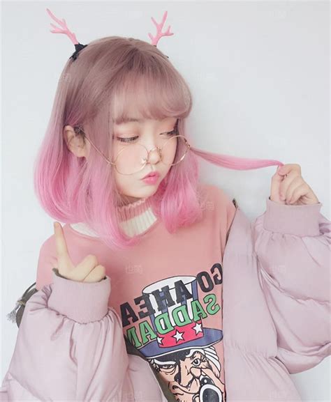Pink Gradient Short Wig Yv40379 Mode Kawaii Kawaii Girl Kawaii