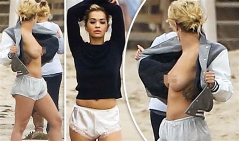 Rita Ora Goes Topless And Flaunts Perky Breasts As She Frolics On Beach