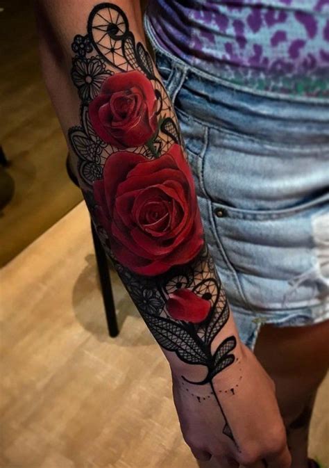 Lace And Rose Tattoo 45 Lace Tattoos For Women