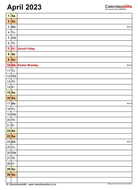 Calendar April 2023 Uk With Excel Word And Pdf Templates