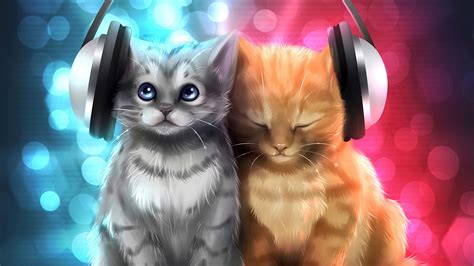 1920x1080 Cute Cats Listening Music Laptop Full Hd 1080p Hd 4k