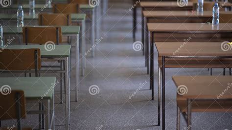 Exam Examination Room Or Hall Set Up Ready For Students To Sit Test