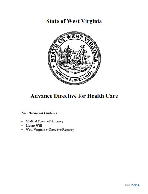 Free West Virginia Advance Directive Form Medical Poa And Living Will Pdf