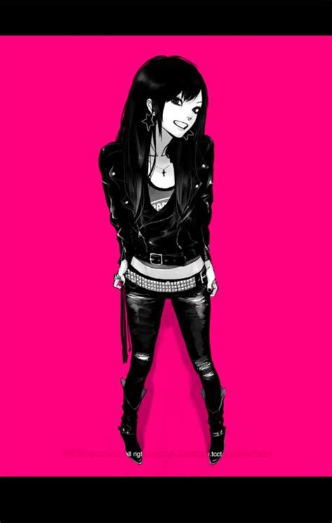 Punk Fashion Studded Belt Leather Jacket And Black Pants Anime Girl