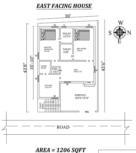 30x456 The Perfect 2bhk East Facing House Plan As Per Vastu Shastra
