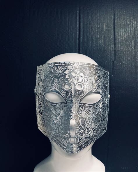 Mens Masquerade Mask Silver Full Face Halloween Mask Bauta Etsy