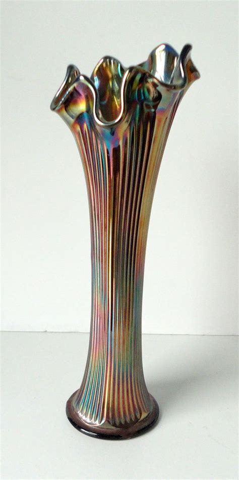 Fenton Thin Rib Cobalt Blue Carnival Glass Vase 10 Etsy Blue