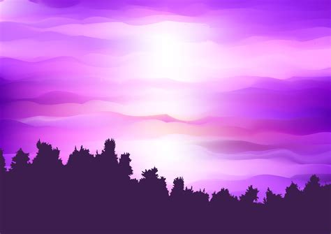 Silhouette Of A Tree Landscape Against An Abstract Purple