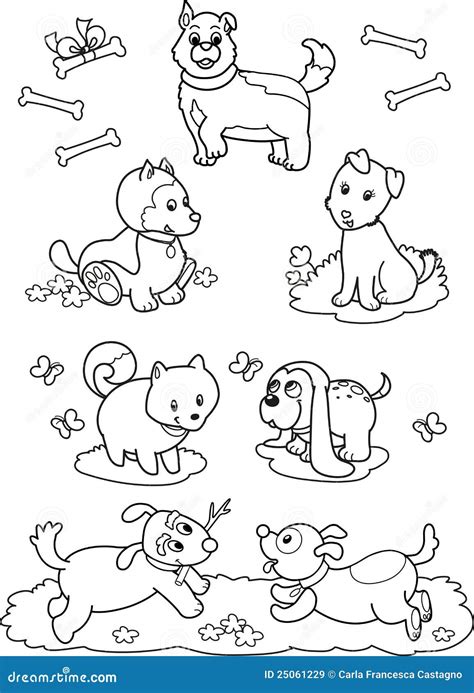 Cute Cartoon Dogs Coloring Page Royalty Free Stock Images Image