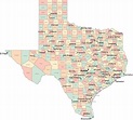 Multi Color Texas Map with Counties, Capitals, and Major Cities – Map ...