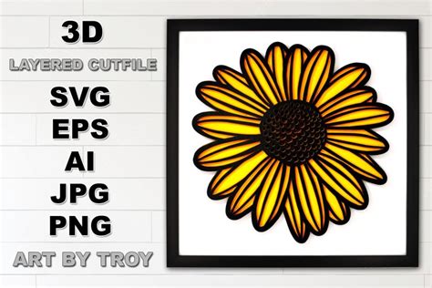 3d Layered Sunflower Svg Cricut Cut File For Crafting