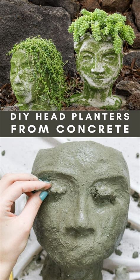 Diy Head Planter Using Concrete Garden Diys In 2021 Diy Concrete