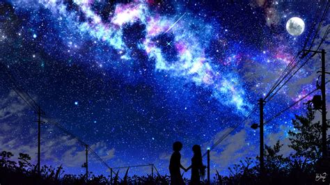 Download Wallpaper 1366x768 Silhouette Night Starry Sky Art Dark