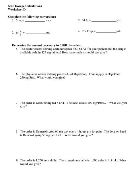 Nursing Math Practice Worksheets With Answers