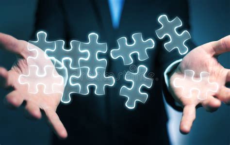 Businessman Holding Hand Drawn Puzzle Pieces Stock Illustration