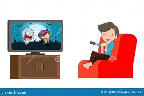 Child Watching Tv Little Boy Watches Television Isolated Vector