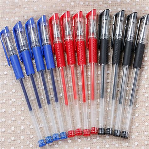 12pcsset Gel Ink Pen Plastic 05mm Black Red Blue Gel Ink Pen