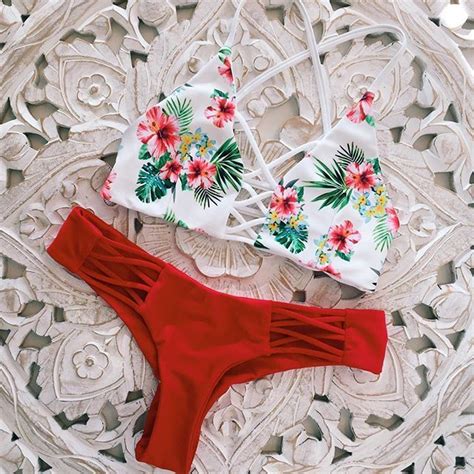 chloé x bikini top in winter floral and chloé bikini bottom in ruby beach babe swimwear