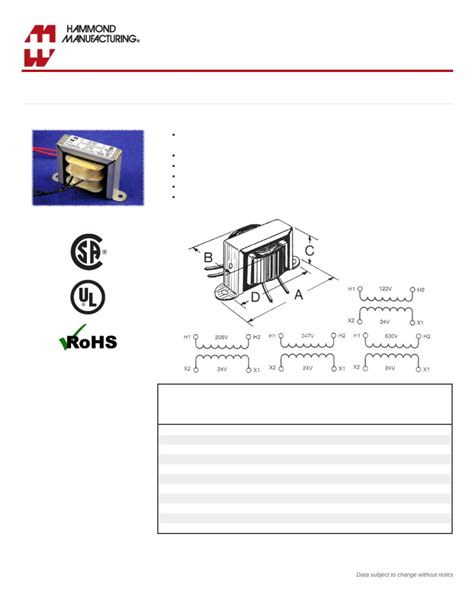 Phc Transformers Datasheet By Hammond Manufacturing Digi Key Electronics