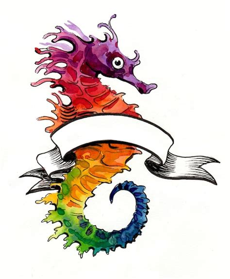Premium Photo Colorful Seahorse Fish Ink And Watercolor Drawing