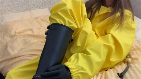 Naked Vika In Yellow Rainwear Uhd Pvc Bondage Clips Sale Com