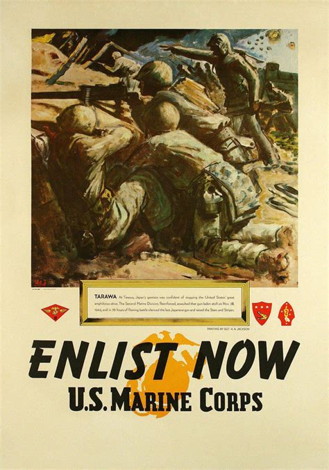 Original Vintage Wwii Poster Marines Enlist Now Tarawa Usmc 1945 The Ross Art Group