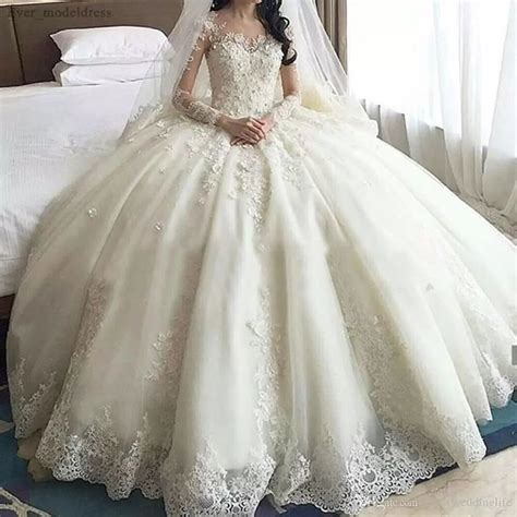 Princess Wedding Dresses Sweetheart Long Sleeves With Train Lace Tulle