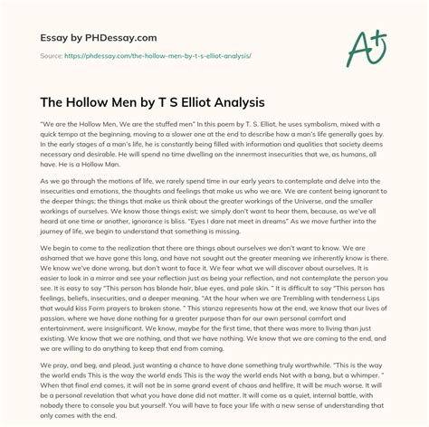 The Hollow Men By T S Elliot Analysis Essay Example 500 Words
