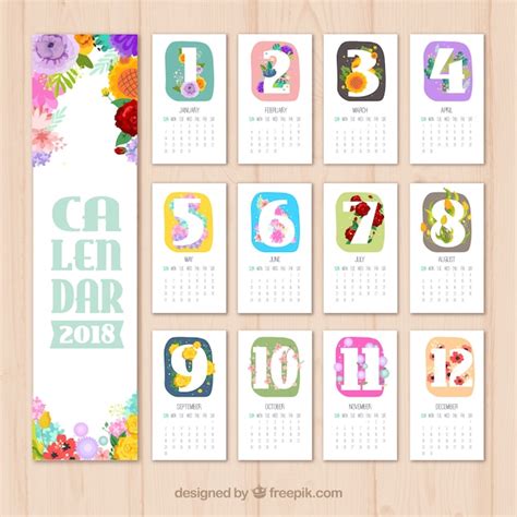 Premium Vector Beautiful Calendar With Colored Flowers