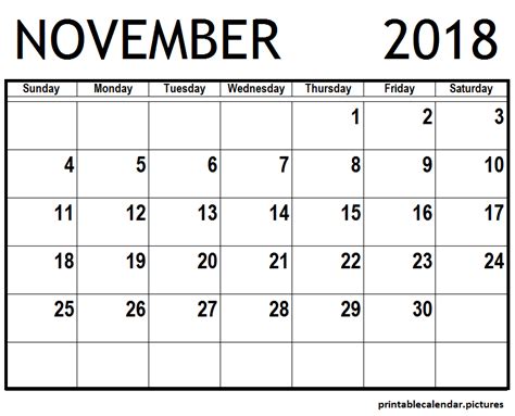 Blank November 2018 Calendar Blank Calendar Pages Blank Calendar