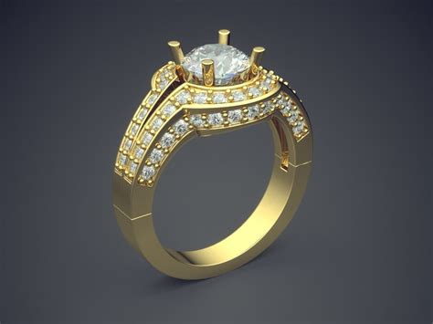 Ring With Diamonds Cad 3925 3d Model 3d Printable Cgtrader