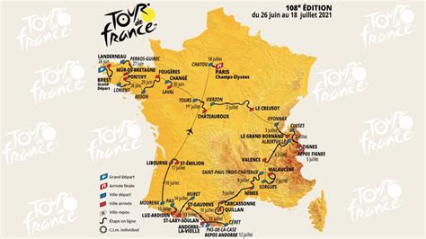 3383 kilomètres de route, un départ de brest et non plus de copenhague en raison de la crise sanitaire, 6 belles étapes de montagne et 2 clm individuels. CARTE. Découvrez le parcours du Tour de France 2021