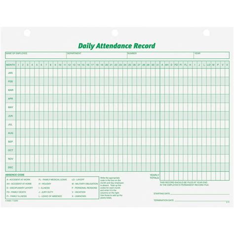 Tops Daily Employee Attendance Record Form White 1 Pack Quantity