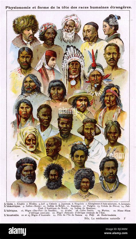 Heads Of Different Indigenous Peoples From Around The World Stock Photo