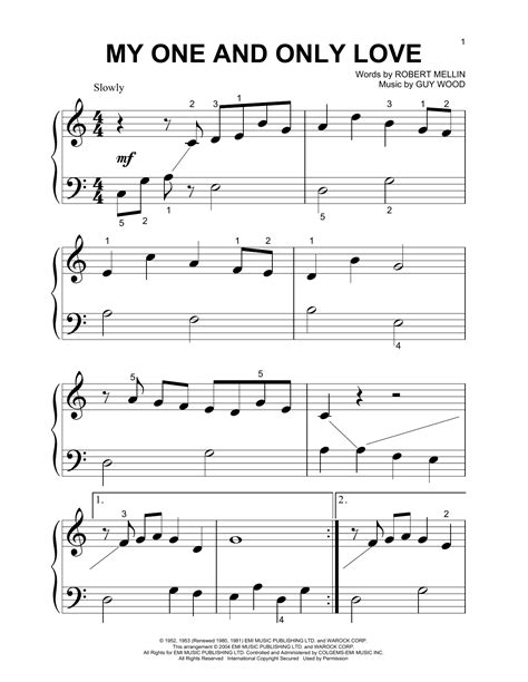 My One And Only Love Sheet Music Robert Mellin Beginning Piano Solo
