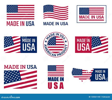 Made In The Usa Labels Set American Product Emblem Stock Vector