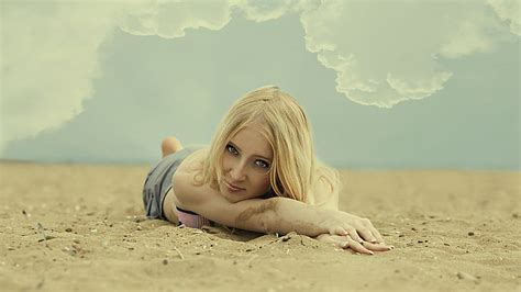 Women Model Blonde Sand Clouds Sand Covered Hd Wallpaper Wallpaperbetter