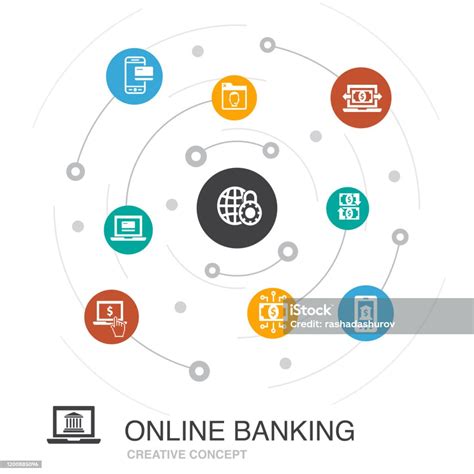 Konsep Lingkaran Berwarna Perbankan Online Dengan Ikon Sederhana