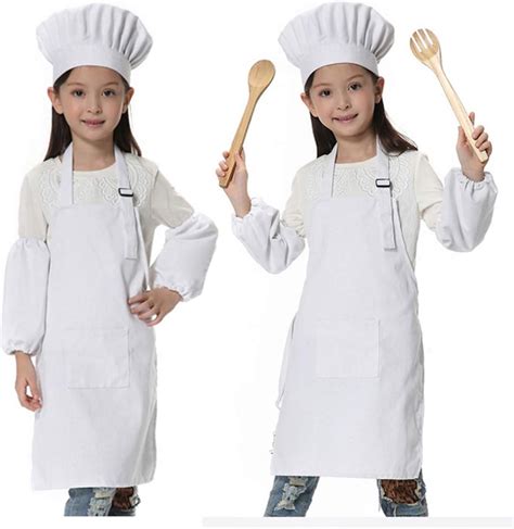 Kids Chefs Apron Set White Chef Hat Sleeves Aprons For Kids Boys