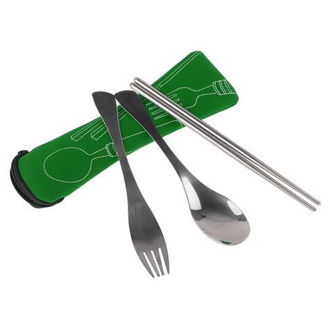 Camping Cutlery Set 3 Pcs Zipped Holder Bag Travel Picnic Chopstick