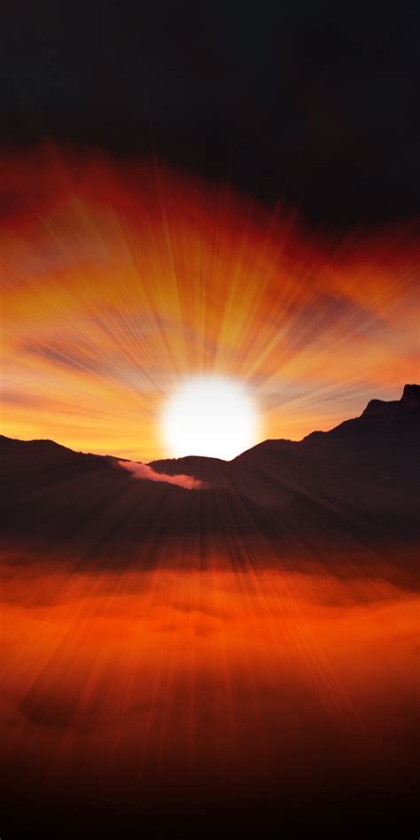 Download Wallpaper 1080x2160 Sunset Landscape Silhouette Mountains