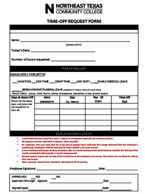 Time Off Request Form For Employee Vacation Mous Syusa