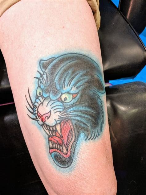 Black Cougar Thigh Tattoo Faux Tattoo Studios